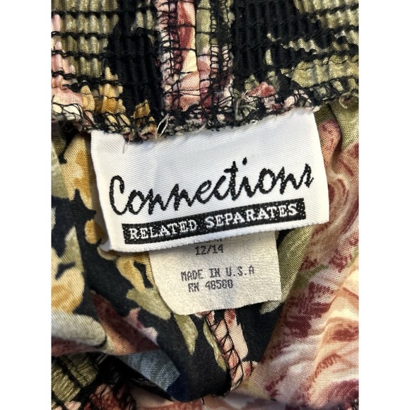 Vintage Connections Rose Floral Pleated Midi Skirt Sz Medium Pink Green Cottage - Picture 6 of 7